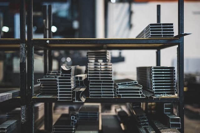 Metal storage racks inside an industrial warehouse.